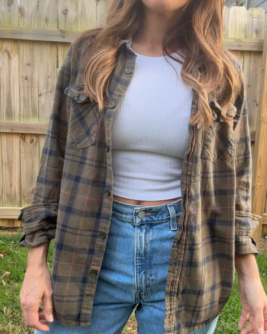 Wituli Olive + Navy Faded Flannel Shirt