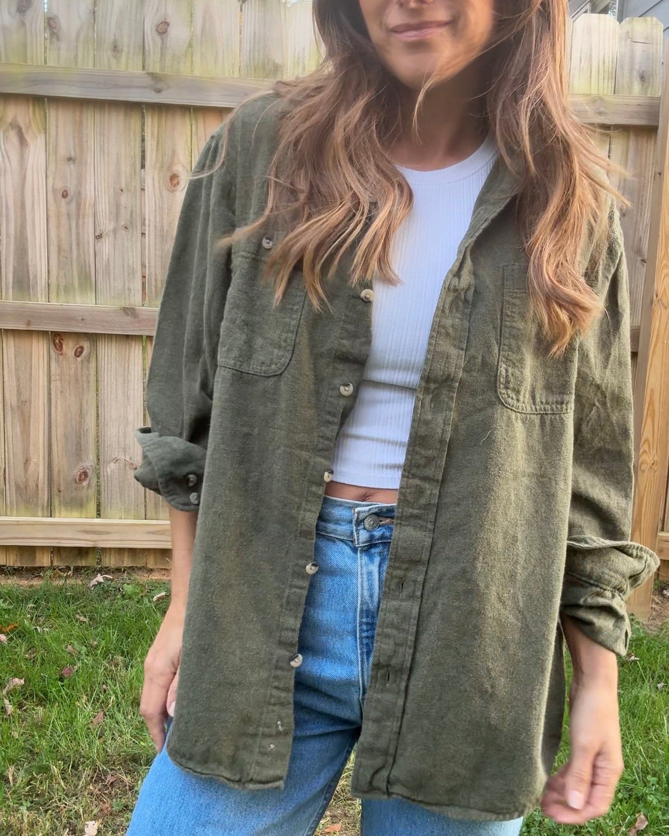 Red Head Field Flannel Olive Green Vintage