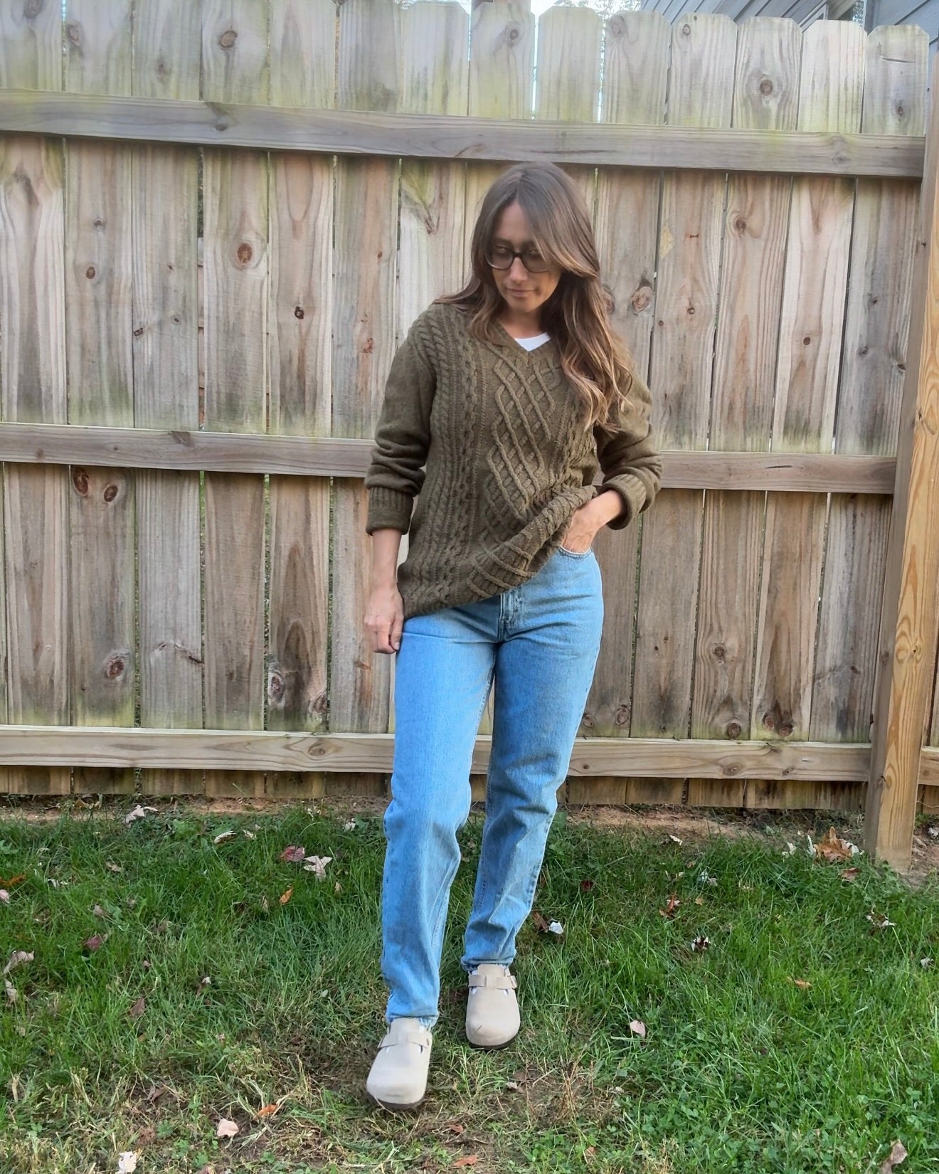 Olive Cable Knit Fisherman Sweater Olive Green Vintage