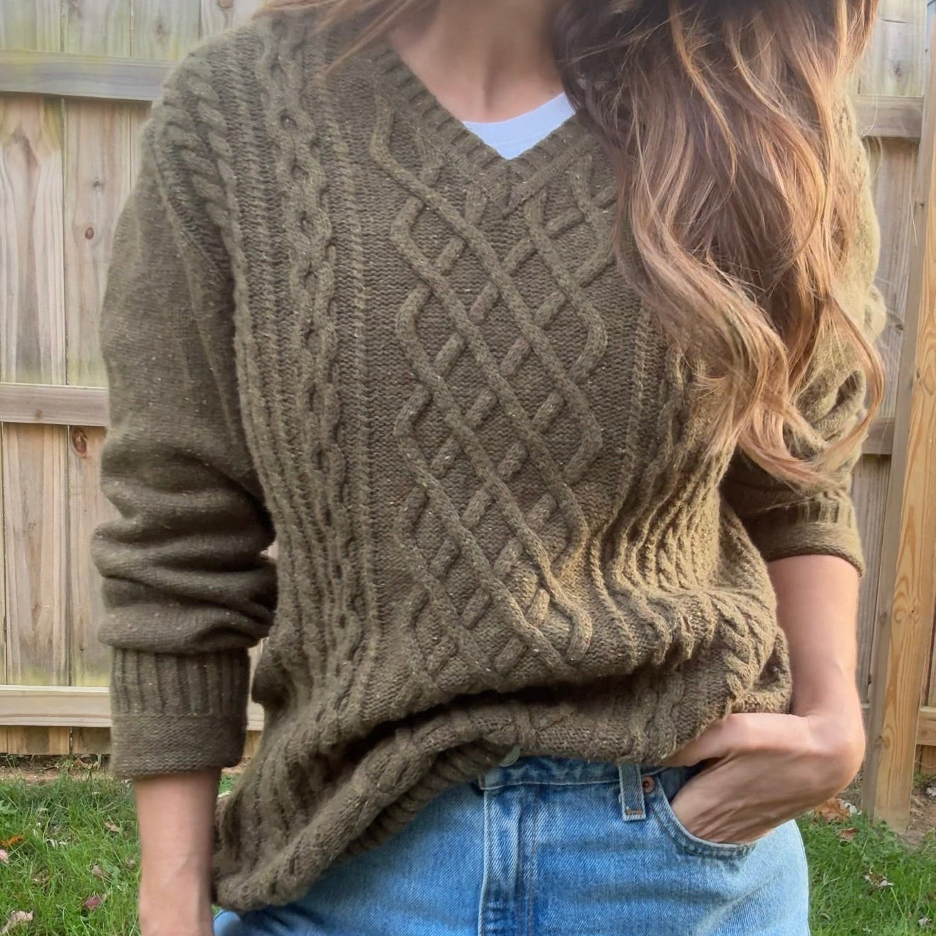 Olive Cable Knit Fisherman Sweater Olive Green Vintage