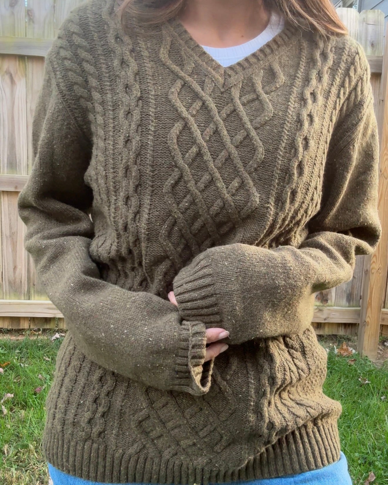 Olive Cable Knit Fisherman Sweater Olive Green Vintage