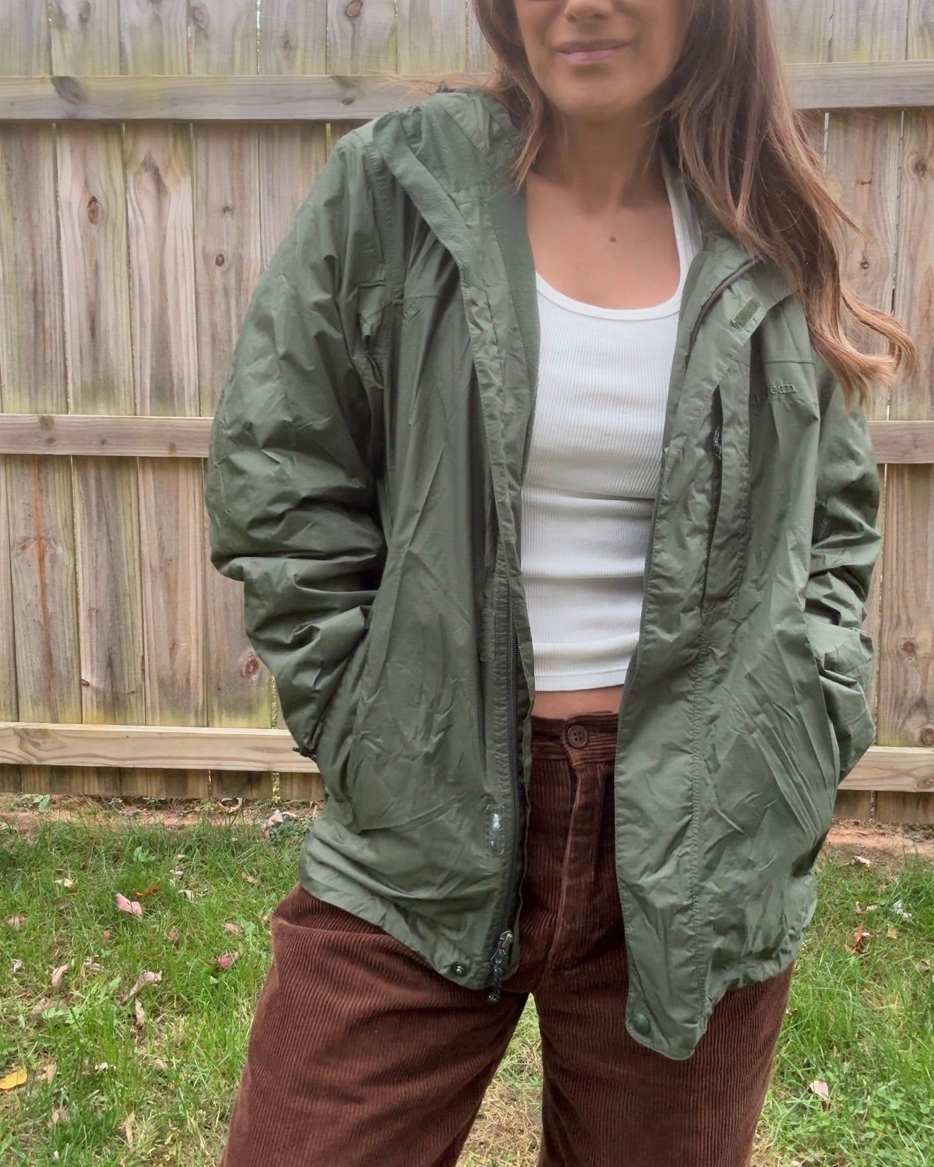 L.L.Bean Forest Green Shell Jacket - Fleece Lined - Olive