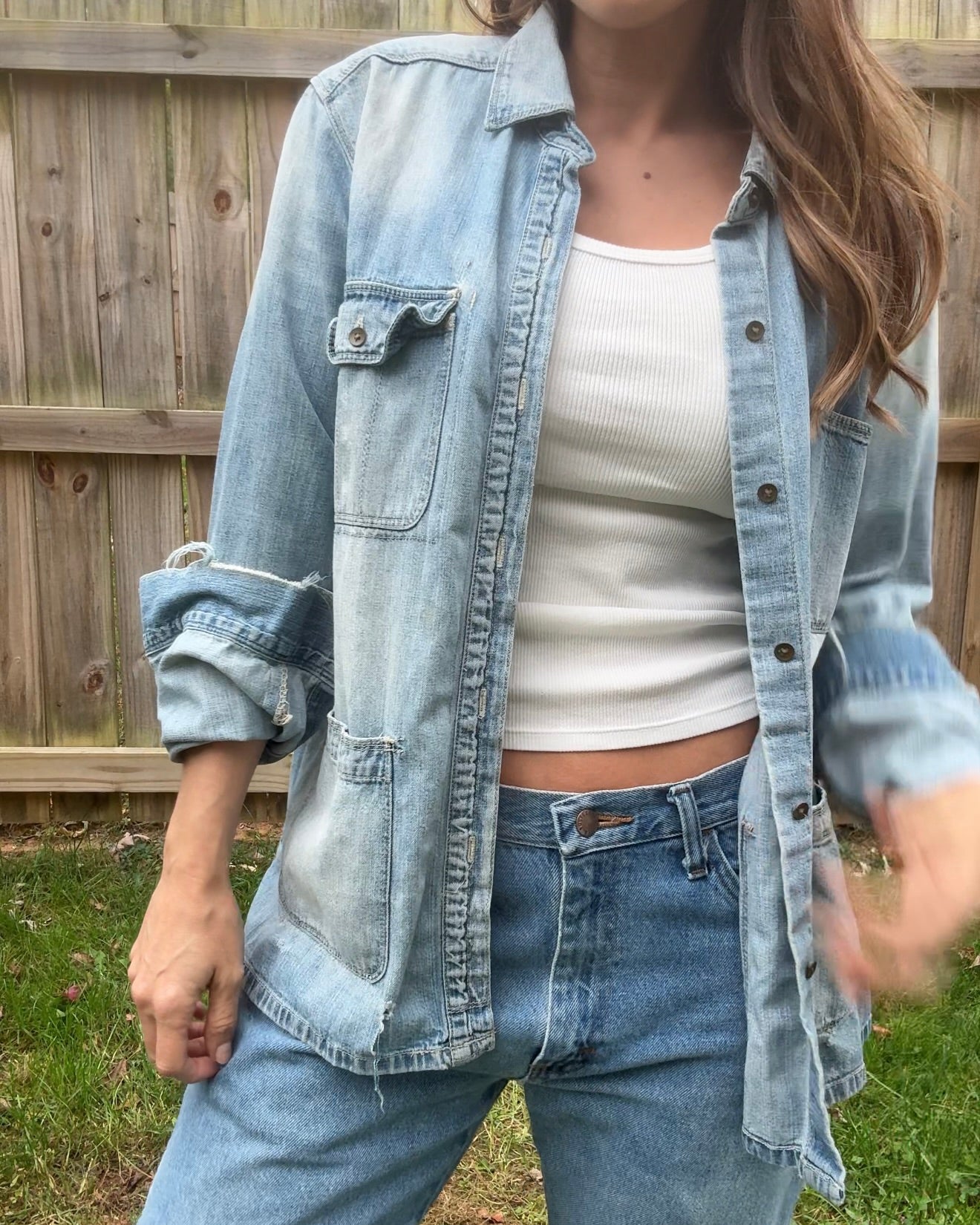 Madewell Denim Chore Jacket Light Wash Oversized Button Up Distressed