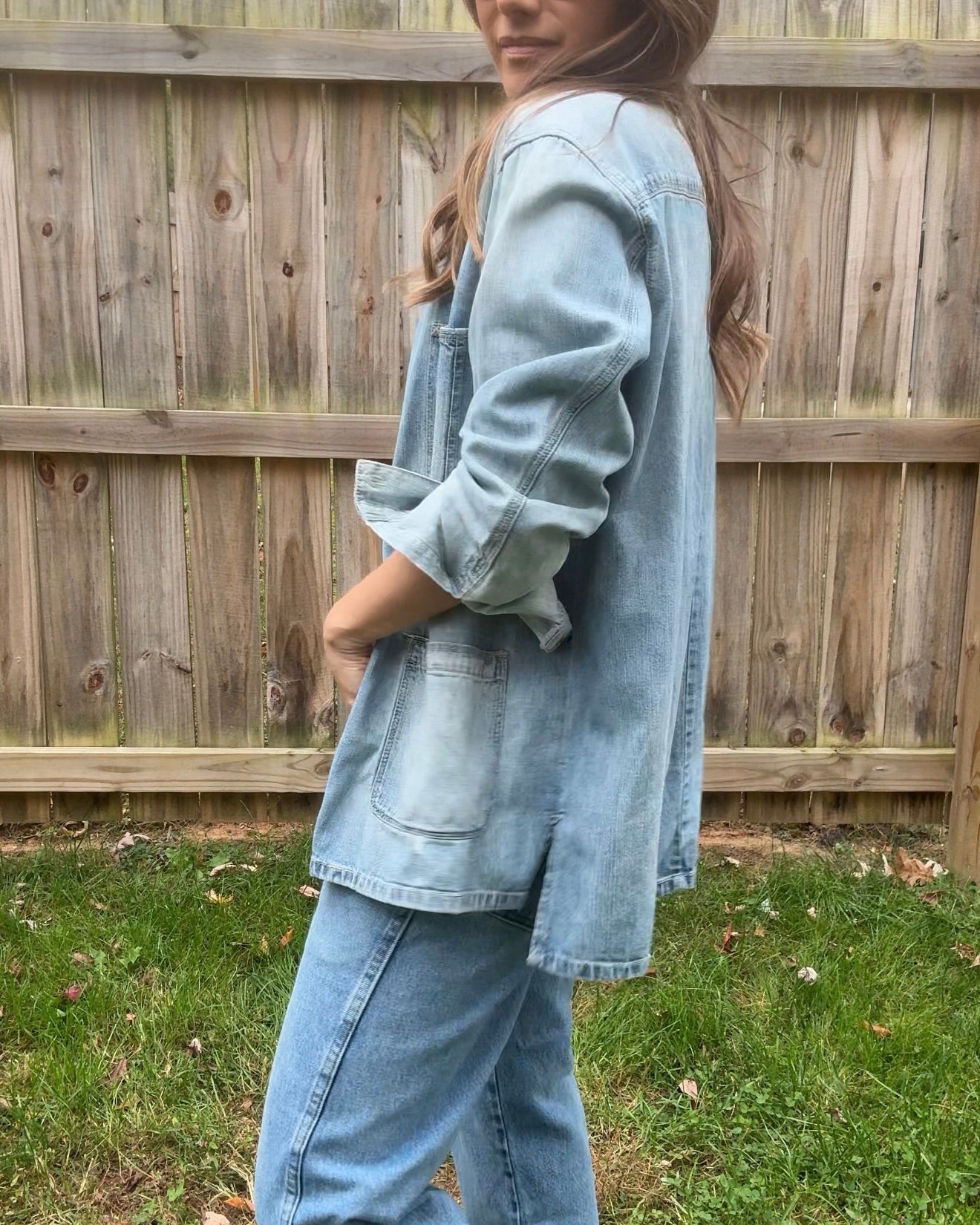 Madewell Denim Chore Jacket Light Wash Oversized Button Up Distressed