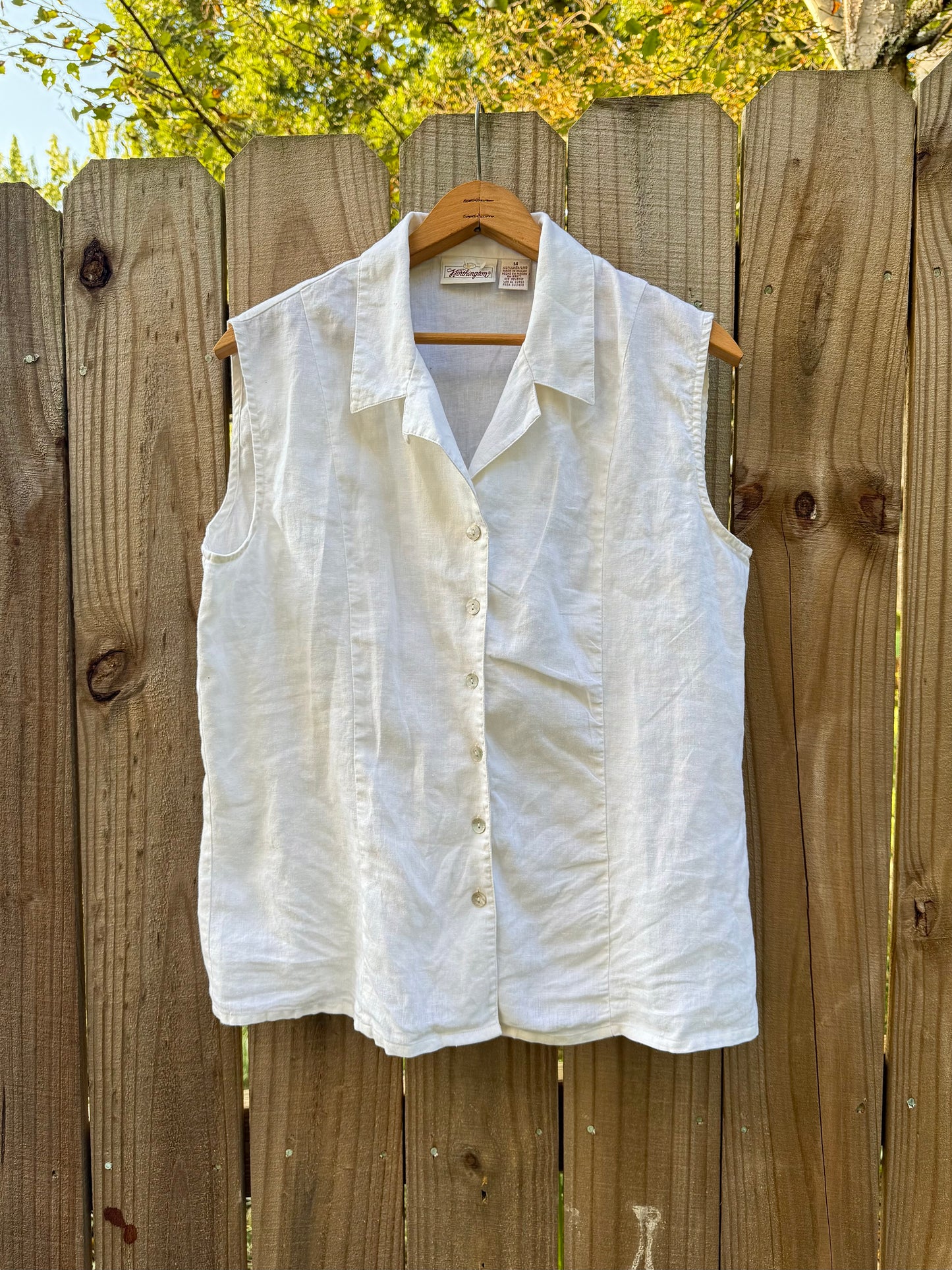 VINTAGE LINEN BUTTON DOWN TANK — WHITE