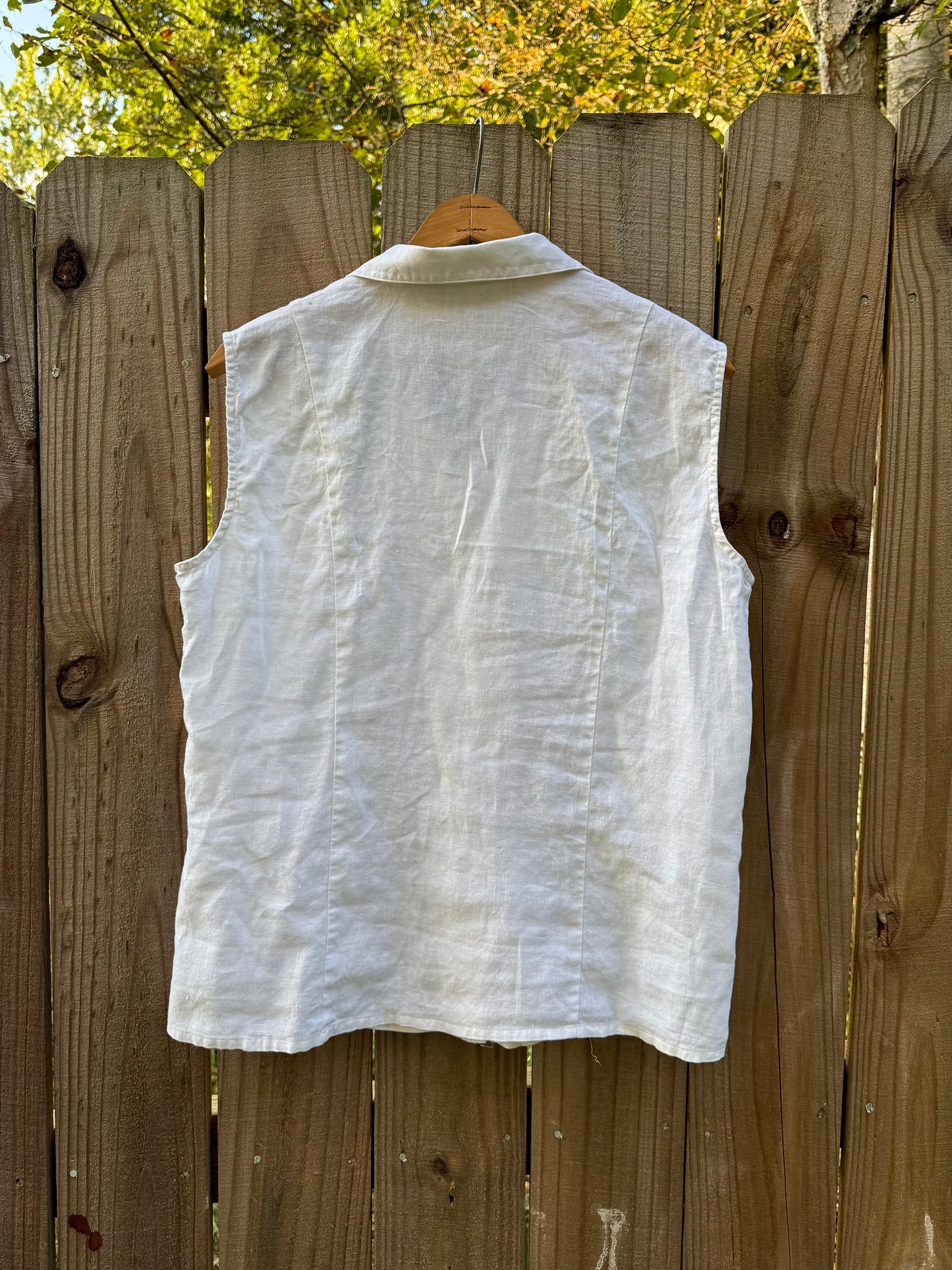VINTAGE LINEN BUTTON DOWN TANK — WHITE