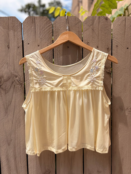 Reworked Vintage Buttercream Babydoll Top