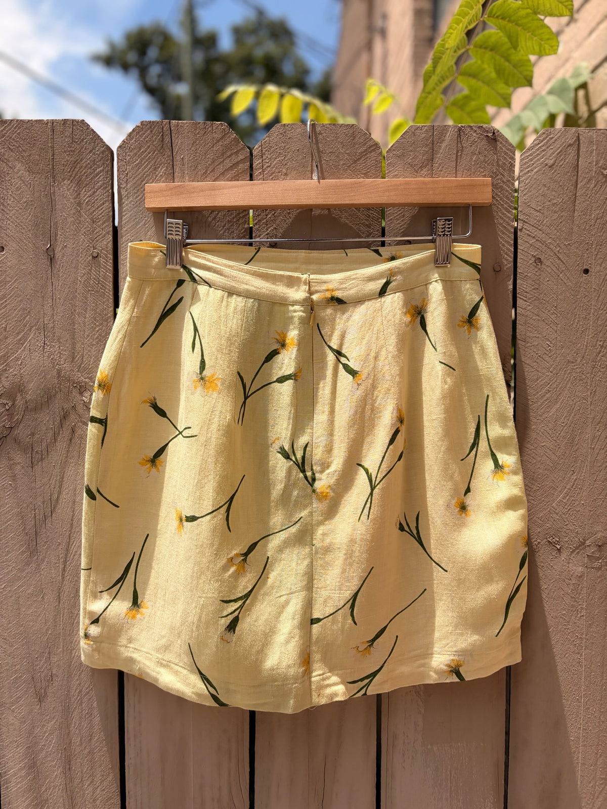 Reworked Vintage Butter Yellow Floral Mini Skirt