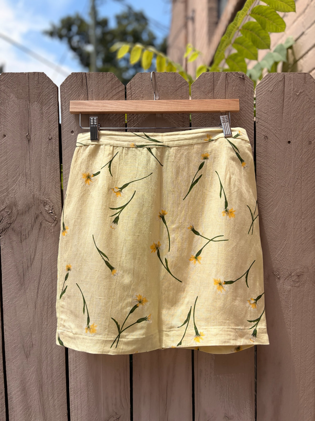 Reworked Vintage Butter Yellow Floral Mini Skirt