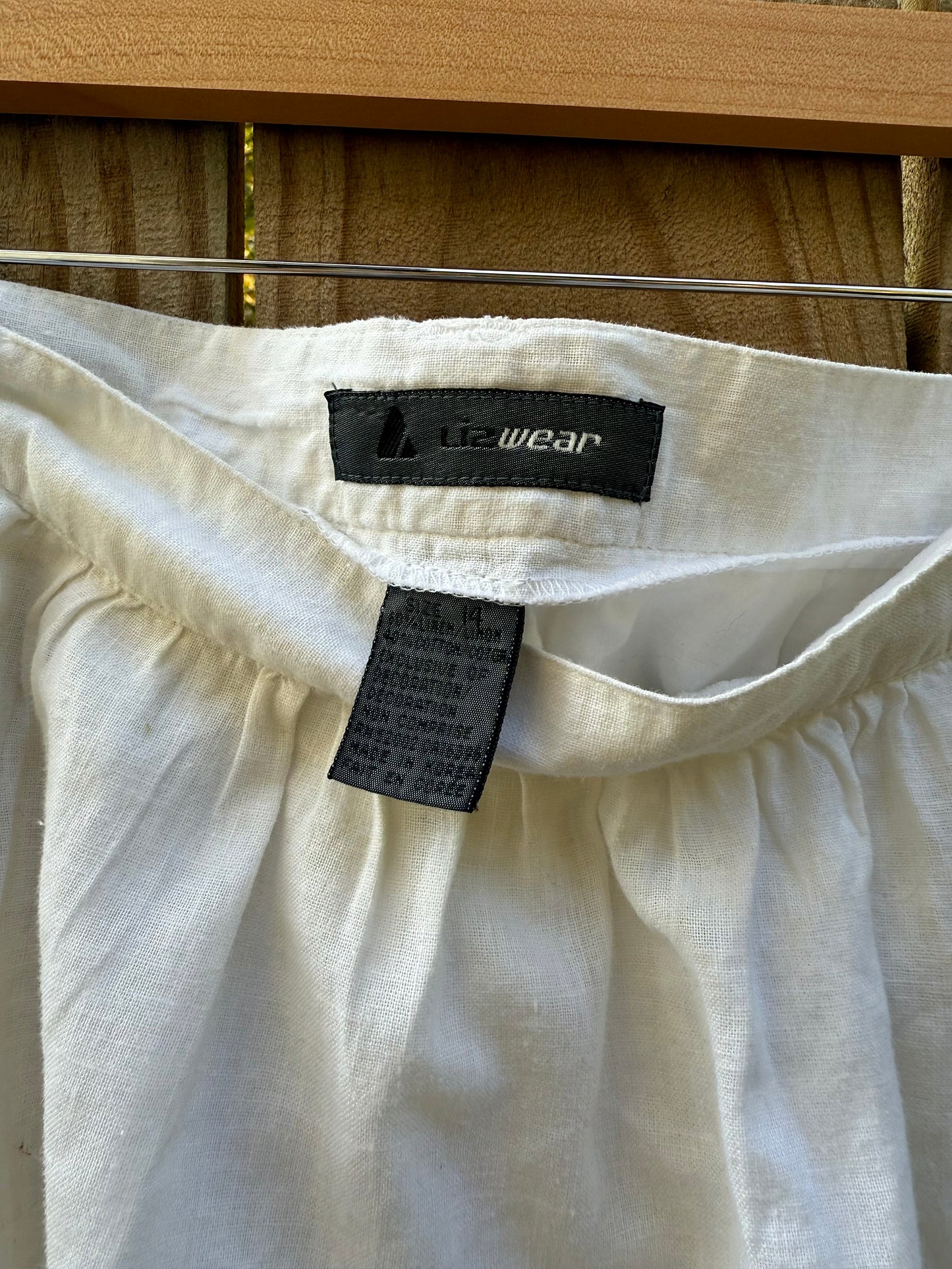 VINTAGE LINEN MAXI SKIRT WITH EYELET HEM — WHITE