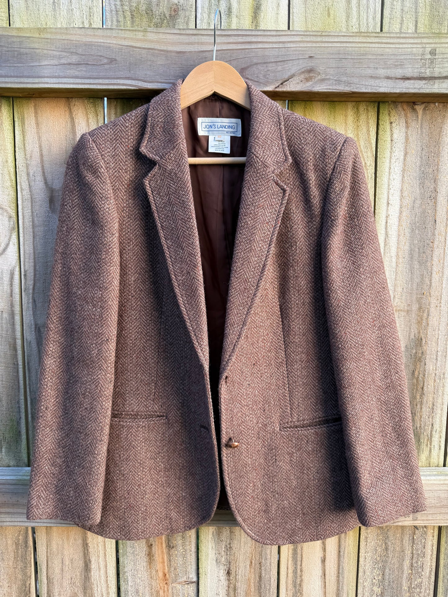 Vintage Wool Silk Tweed Blazer Brown Herringbone Jacket Made in Japan