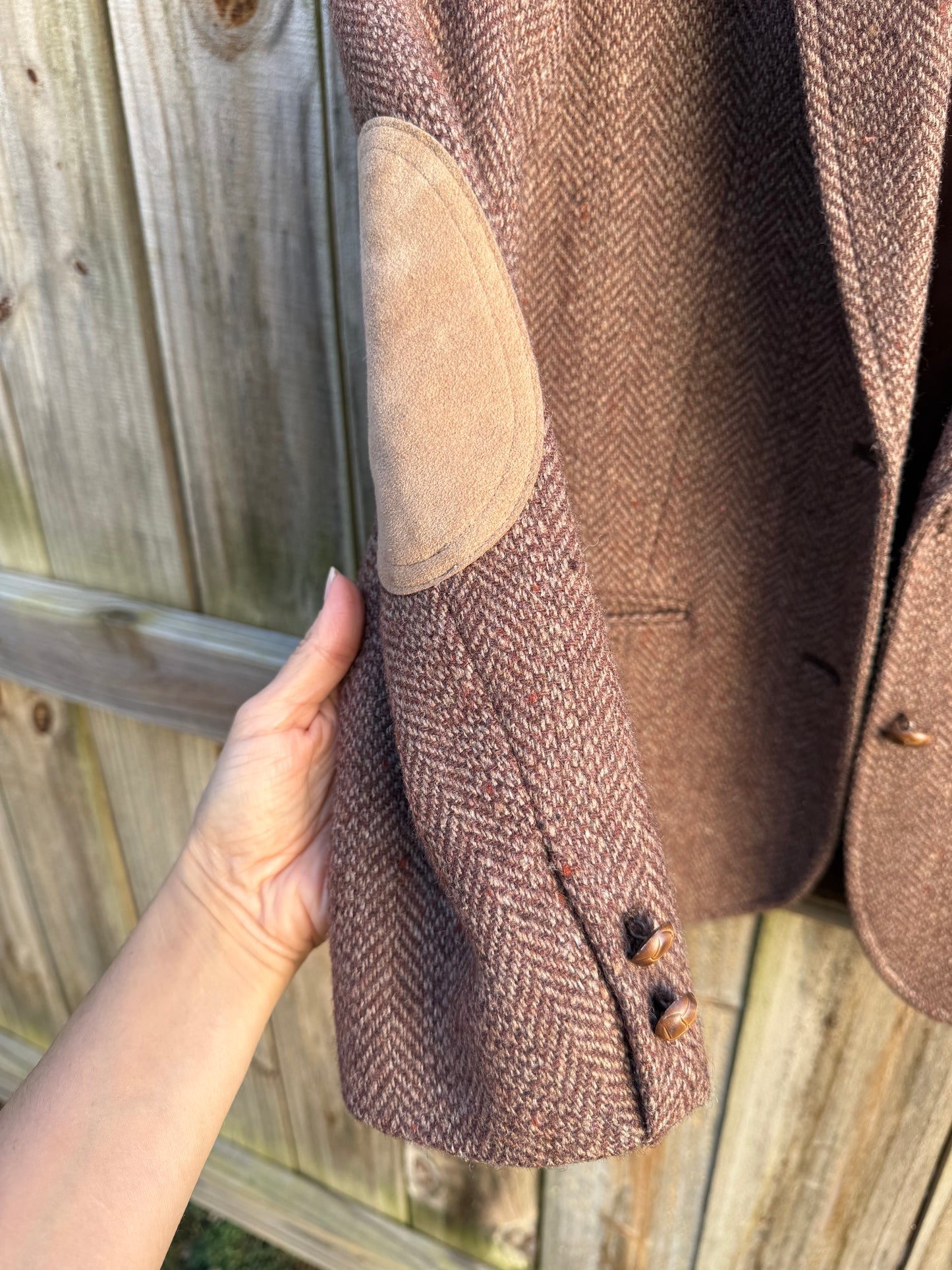 Vintage Wool Silk Tweed Blazer Brown Herringbone Jacket Made in Japan