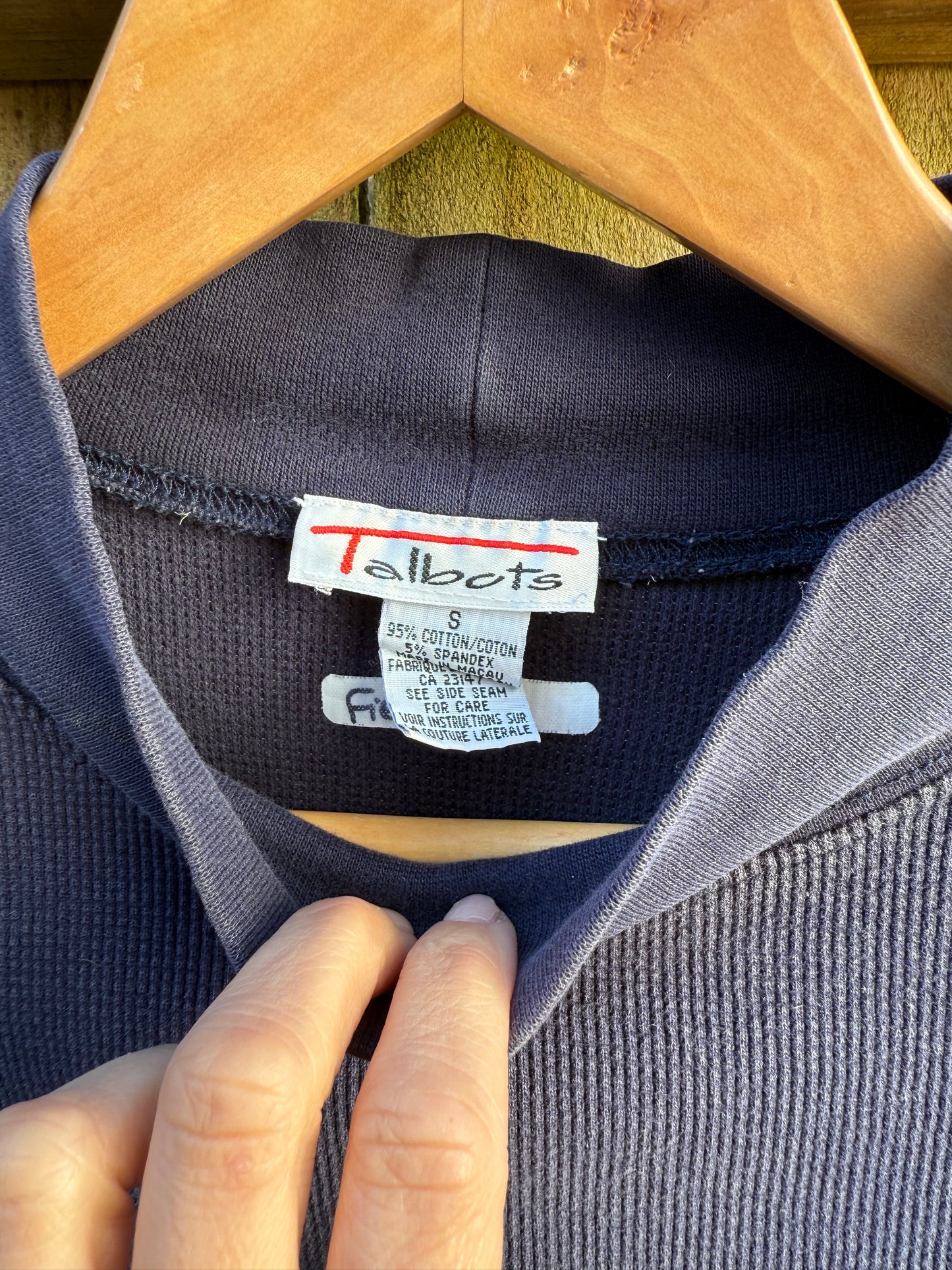 Vintage Talbots Navy Cotton Mock Neck Waffle Knit Top