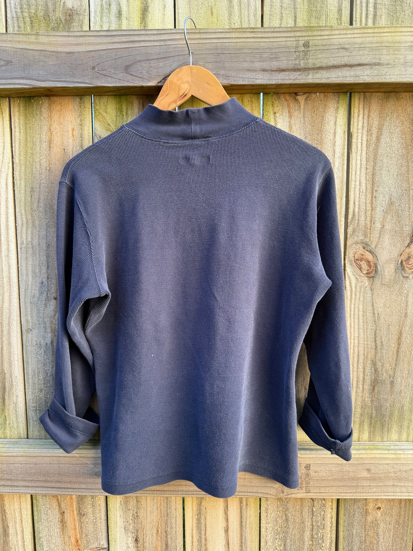 Vintage Talbots Navy Cotton Mock Neck Waffle Knit Top