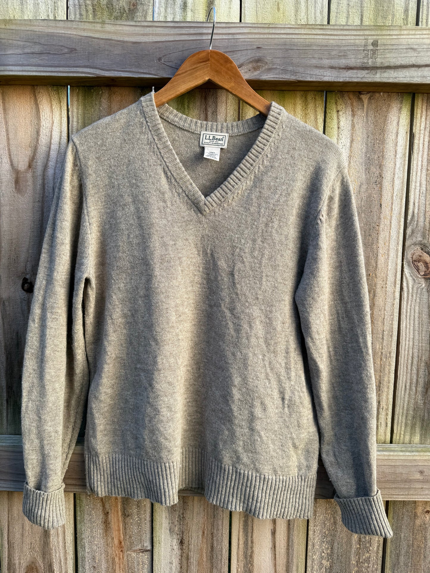 L.L. Bean Lambswool V-Neck Sweater - Vintage - Oatmeal Taupe