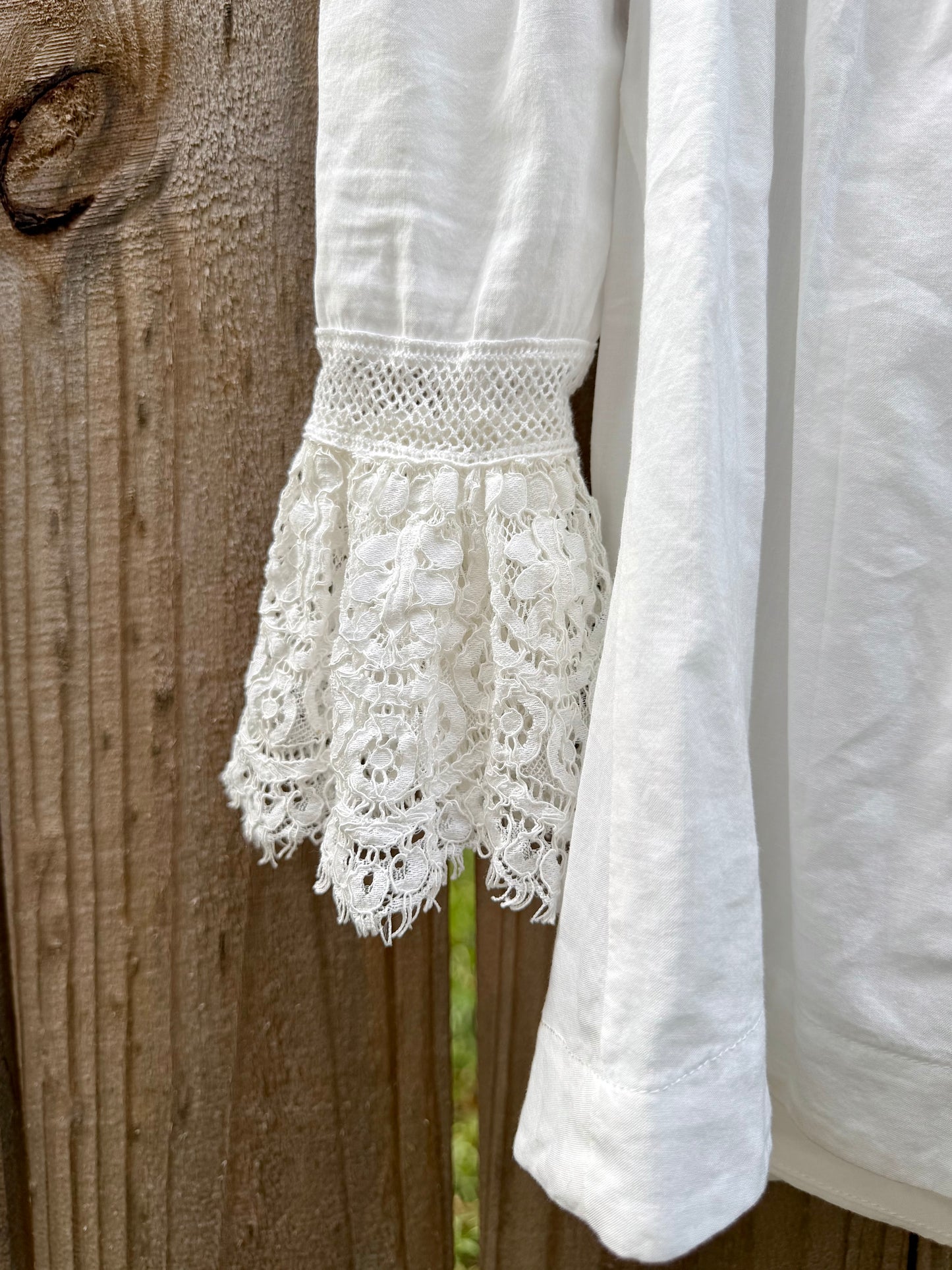 FREE PEOPLE LACE-PANELED BOHO BLOUSE — WHITE