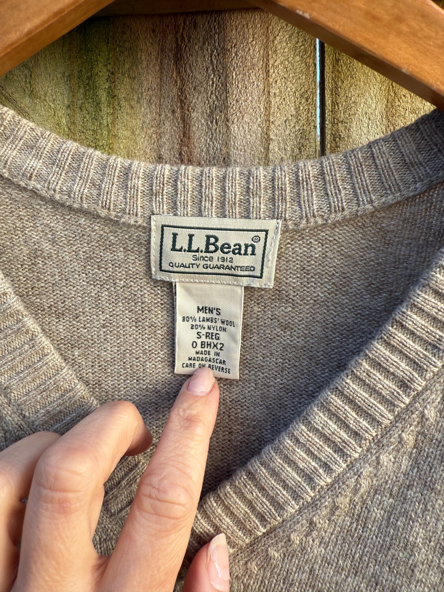 L.L. Bean Lambswool V-Neck Sweater - Vintage - Oatmeal Taupe