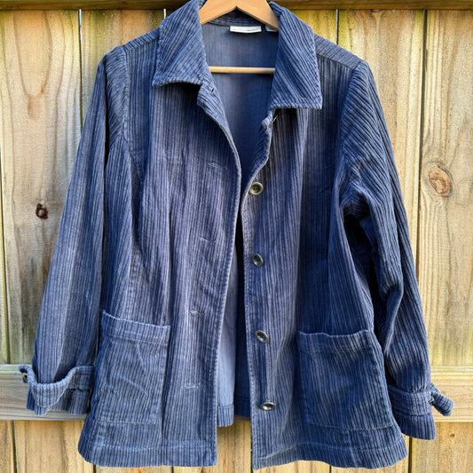 Indigo Cord Jacket Blue Vintage Oversized Corduroy Workwear Shirt