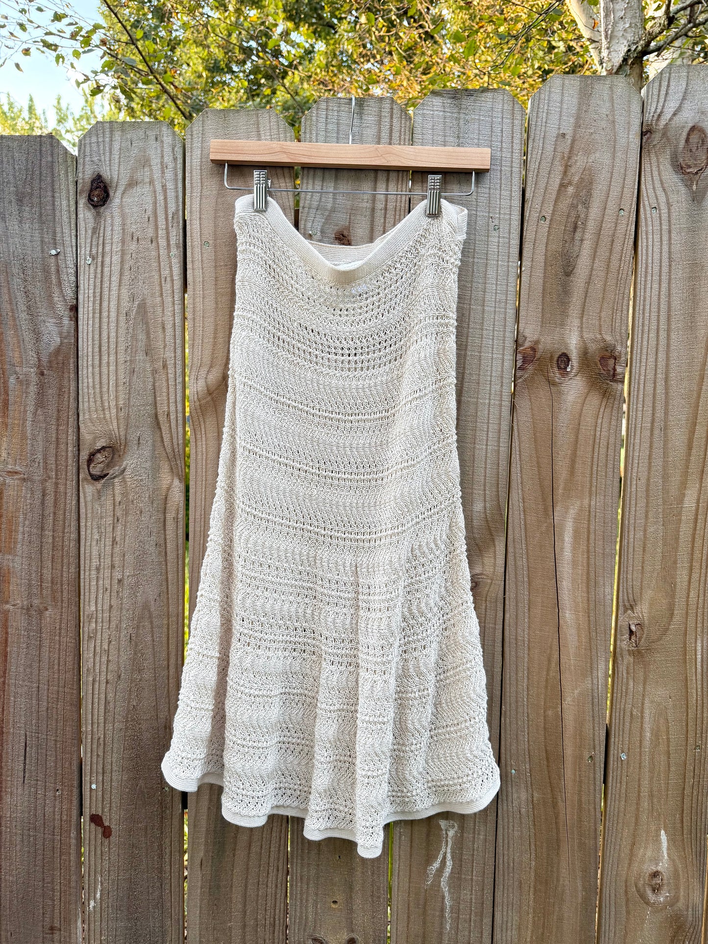 Vintage Cream Crochet Knit Maxi Skirt