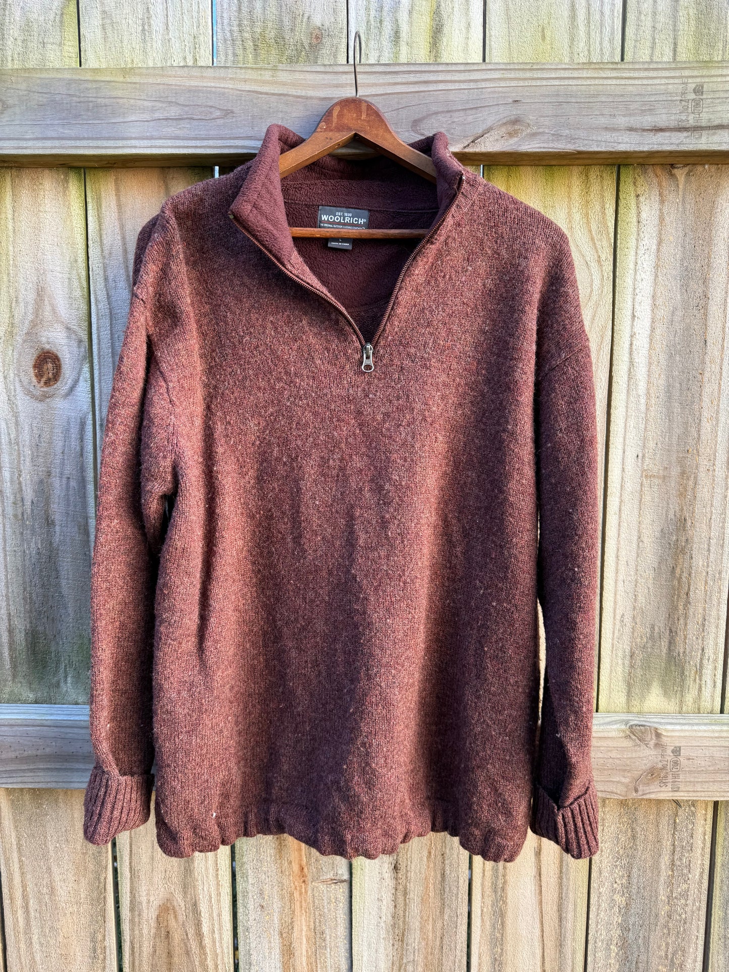 Woolrich Persimmon Wool Quarter-Zip Pullover Brown Oxblood