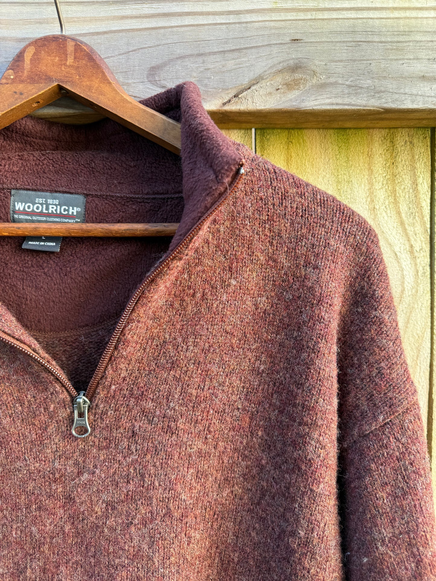Woolrich Persimmon Wool Quarter-Zip Pullover Brown Oxblood