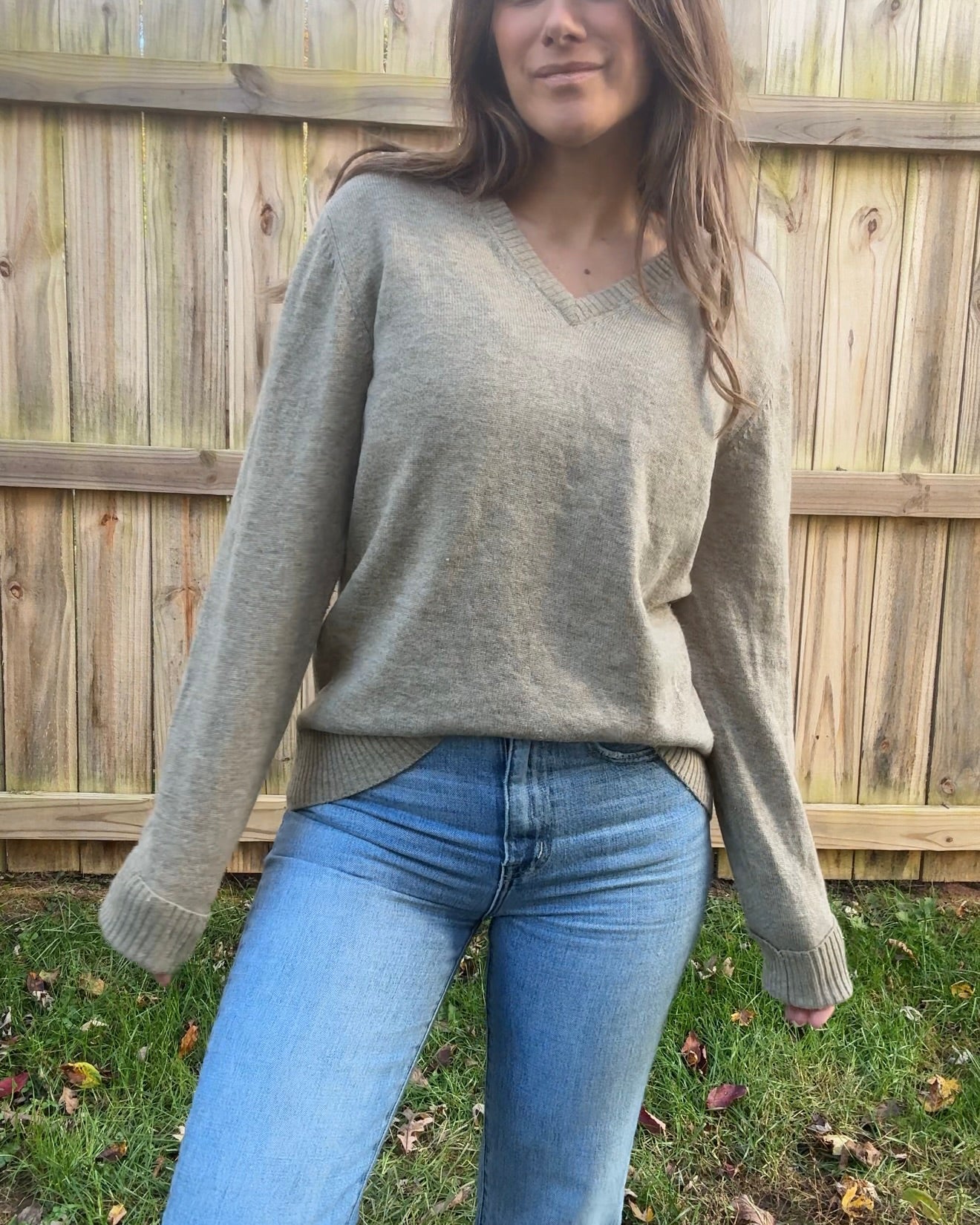 L.L. Bean Lambswool V-Neck Sweater - Vintage - Oatmeal Taupe