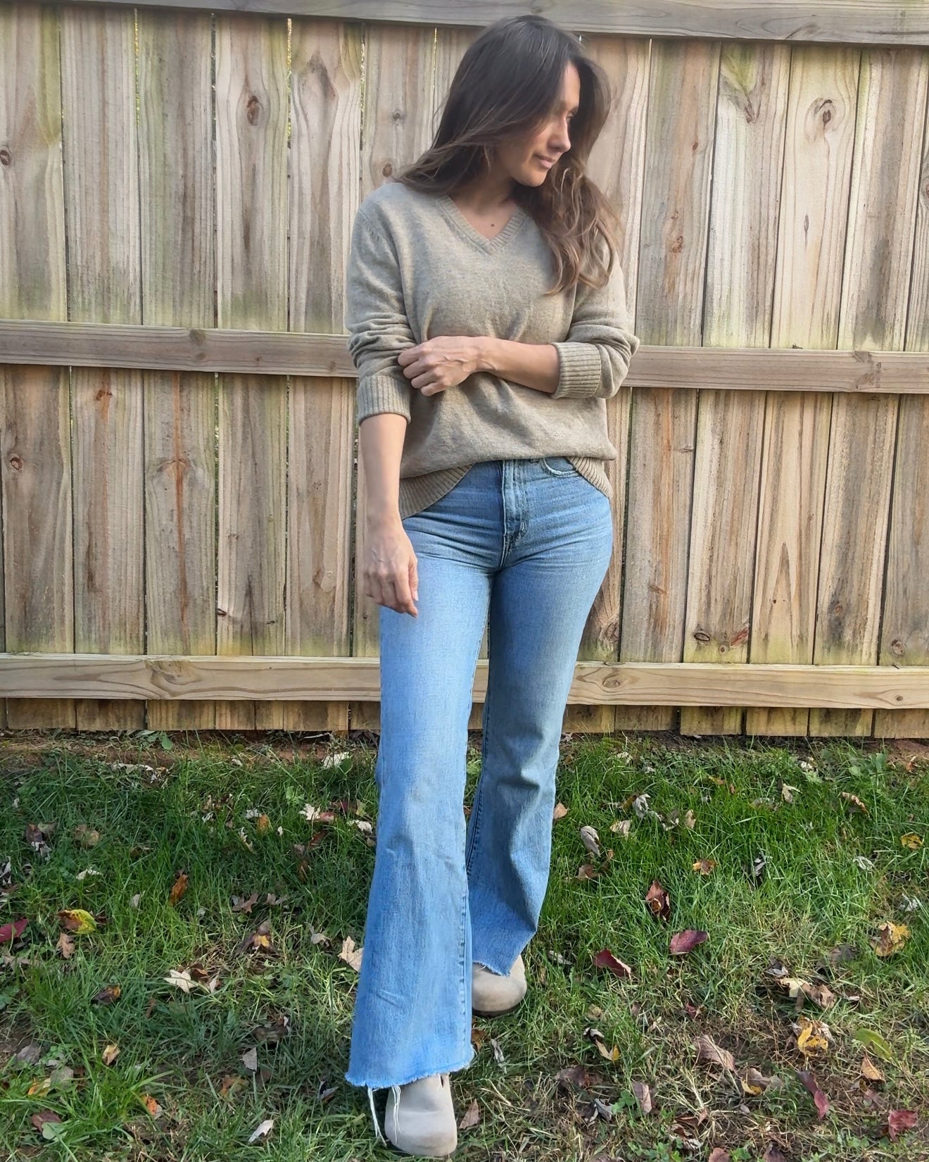 L.L. Bean Lambswool V-Neck Sweater - Vintage - Oatmeal Taupe