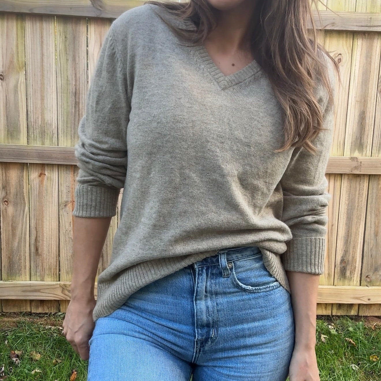 L.L. Bean Lambswool V-Neck Sweater - Vintage - Oatmeal Taupe