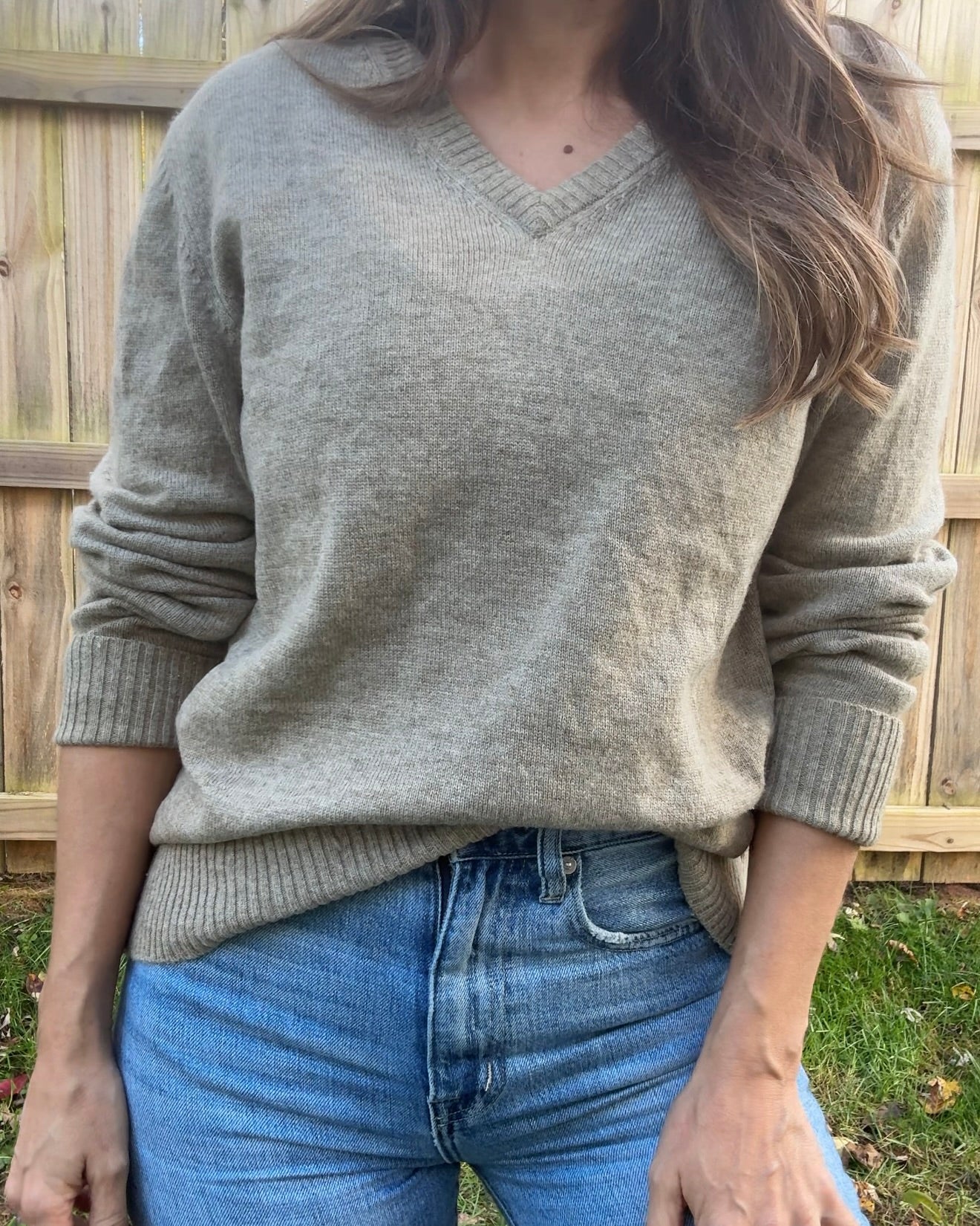 L.L. Bean Lambswool V-Neck Sweater - Vintage - Oatmeal Taupe