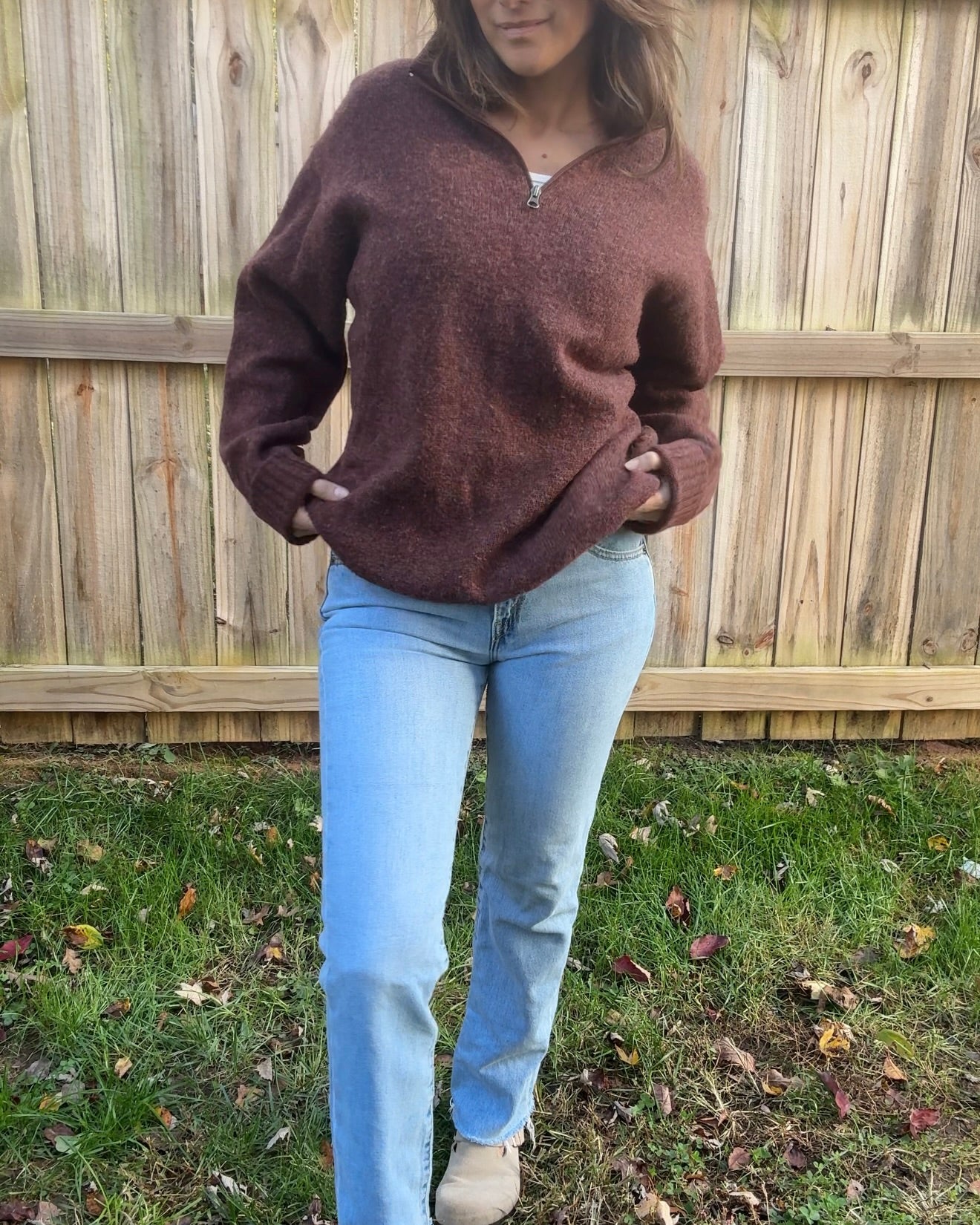 Woolrich Persimmon Wool Quarter-Zip Pullover Brown Oxblood