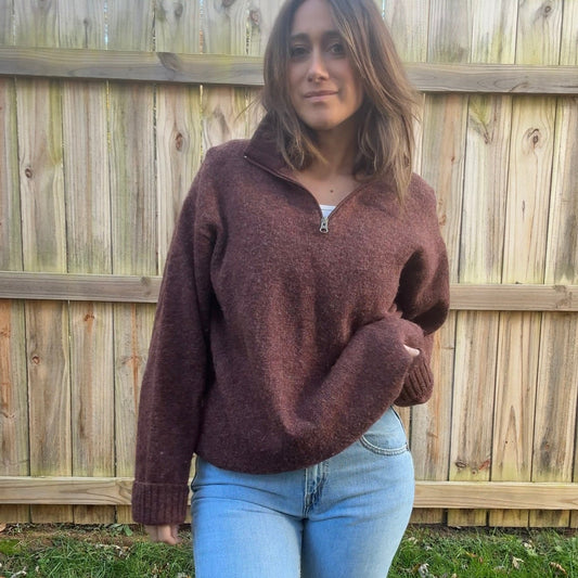 Woolrich Persimmon Wool Quarter-Zip Pullover Brown Oxblood