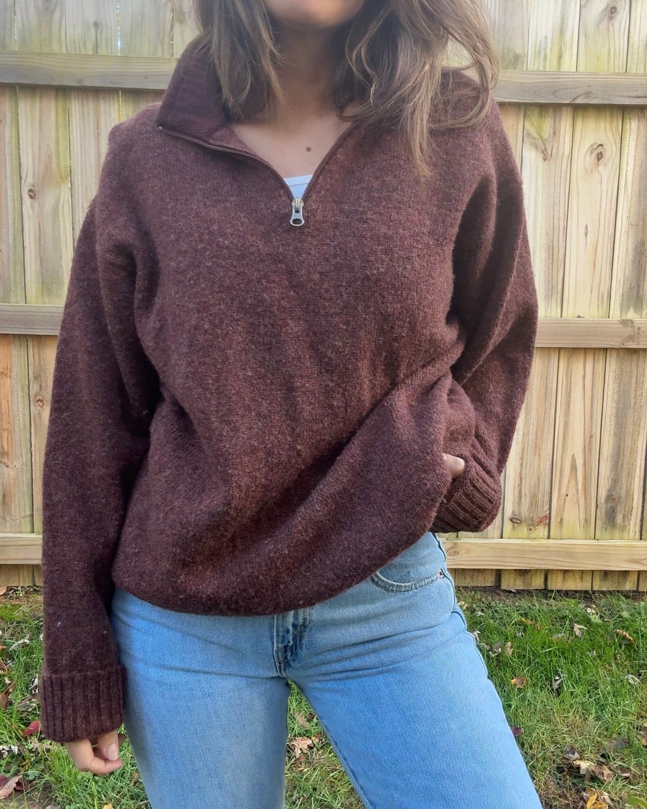 Woolrich Persimmon Wool Quarter-Zip Pullover Brown Oxblood