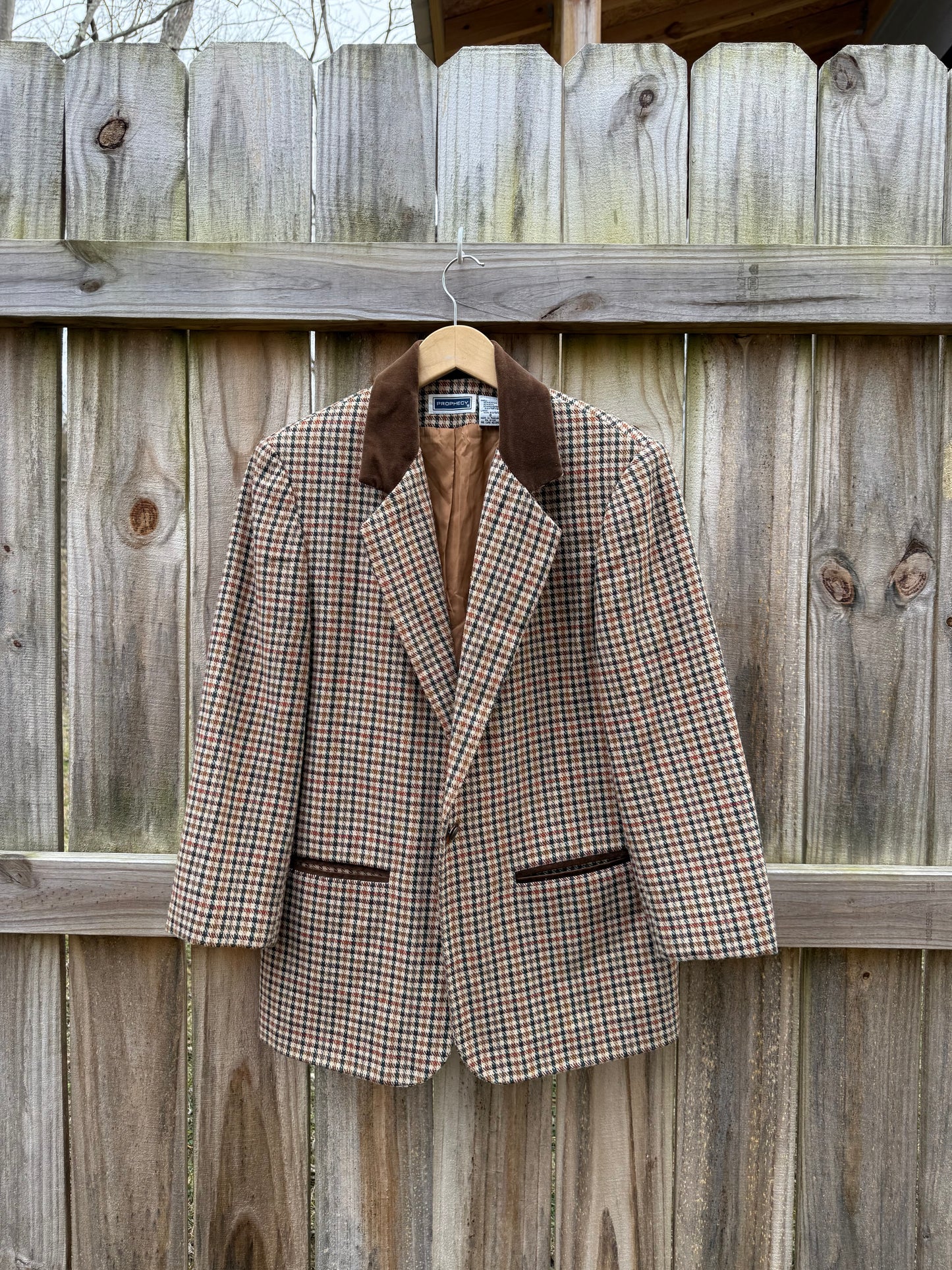 Vintage Sage Harbor Houndstooth Wool Blend Blazer