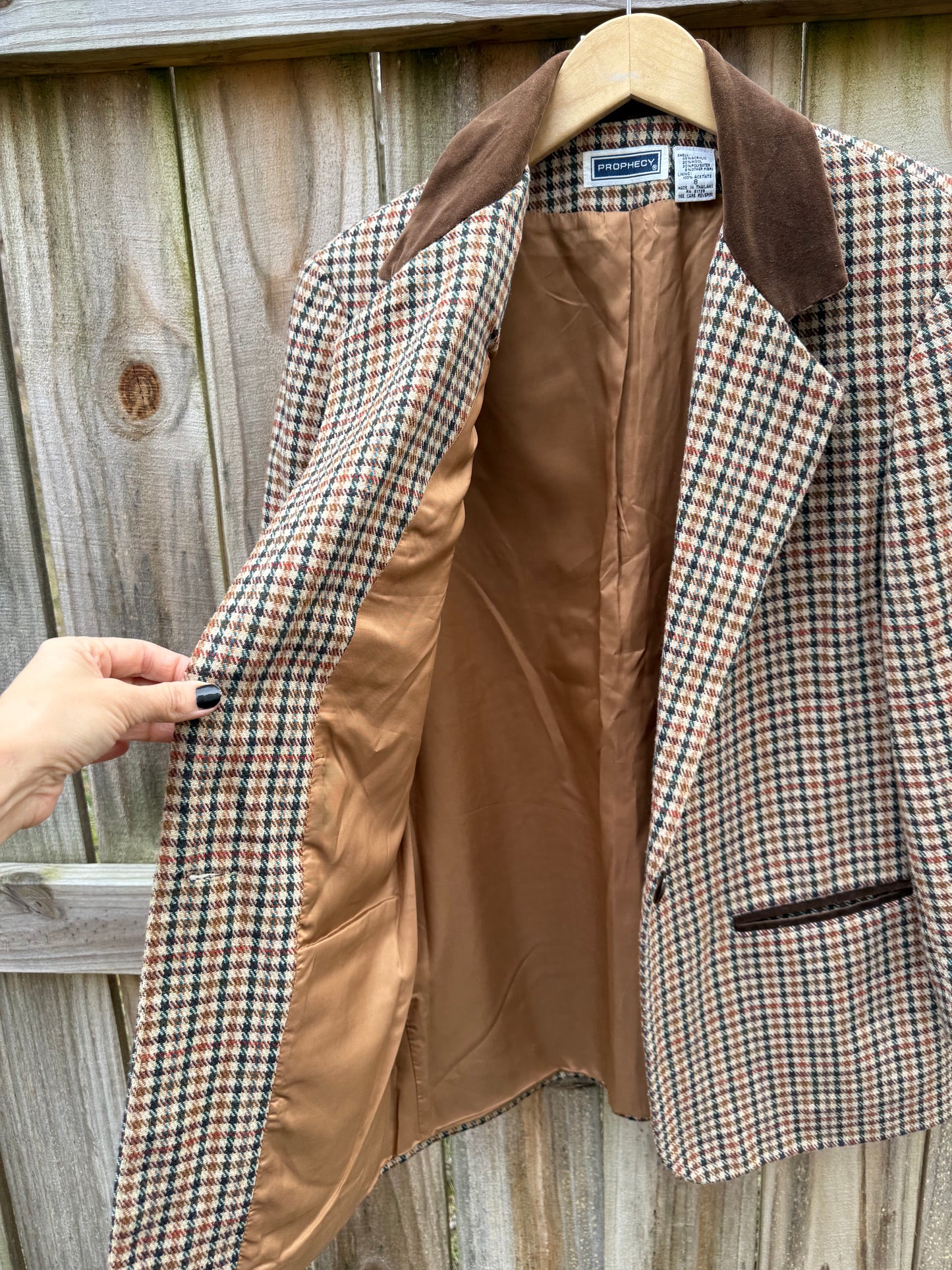 Vintage Sage Harbor Houndstooth Wool Blend Blazer