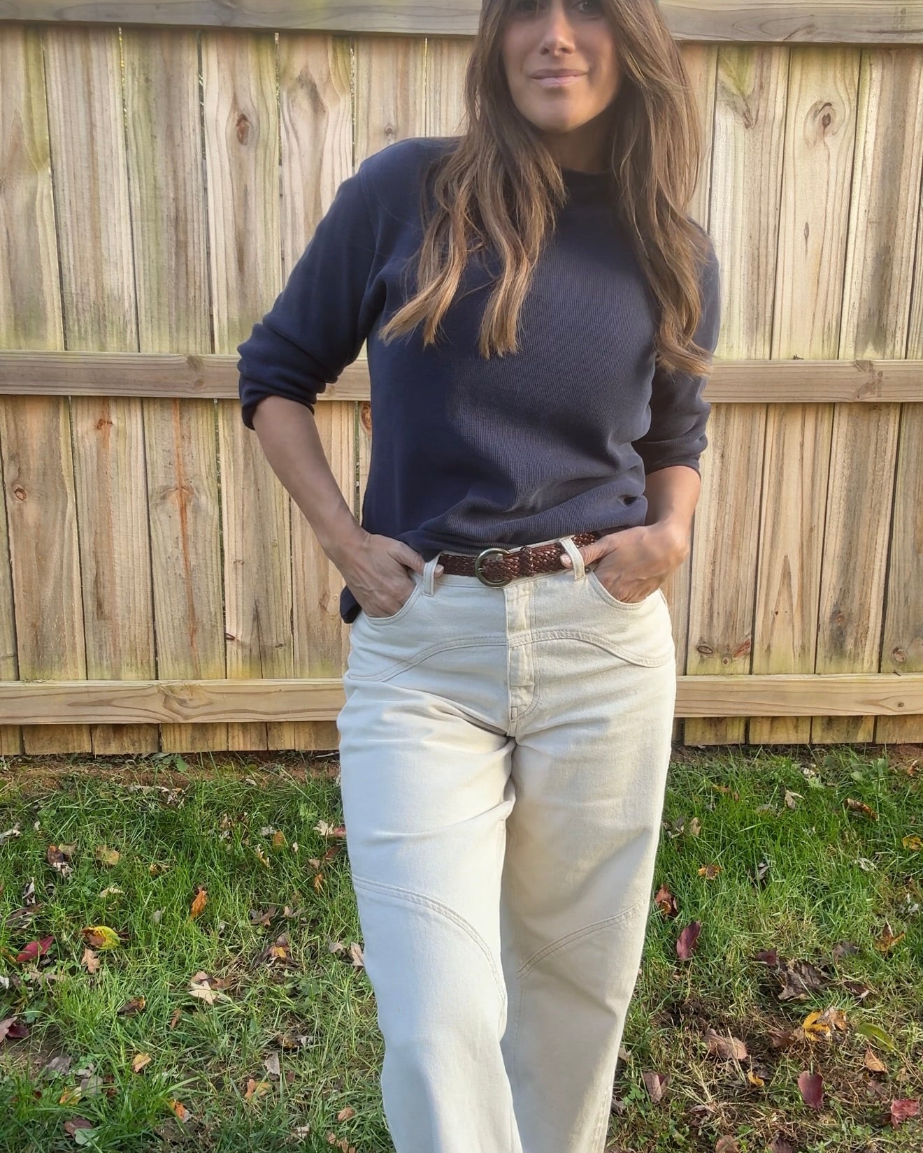 Vintage Talbots Navy Cotton Mock Neck Waffle Knit Top