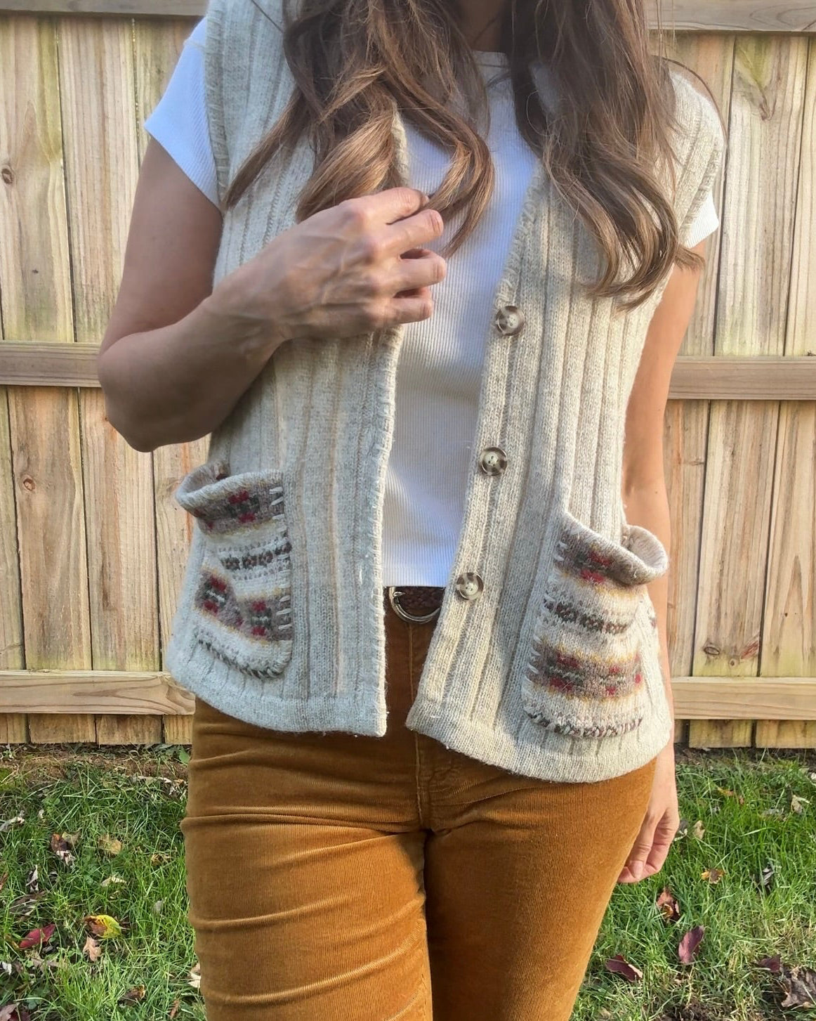 Vintage Eddie Bauer Wool Fair Isle Vest Shetland Knit Made in Hong Kong