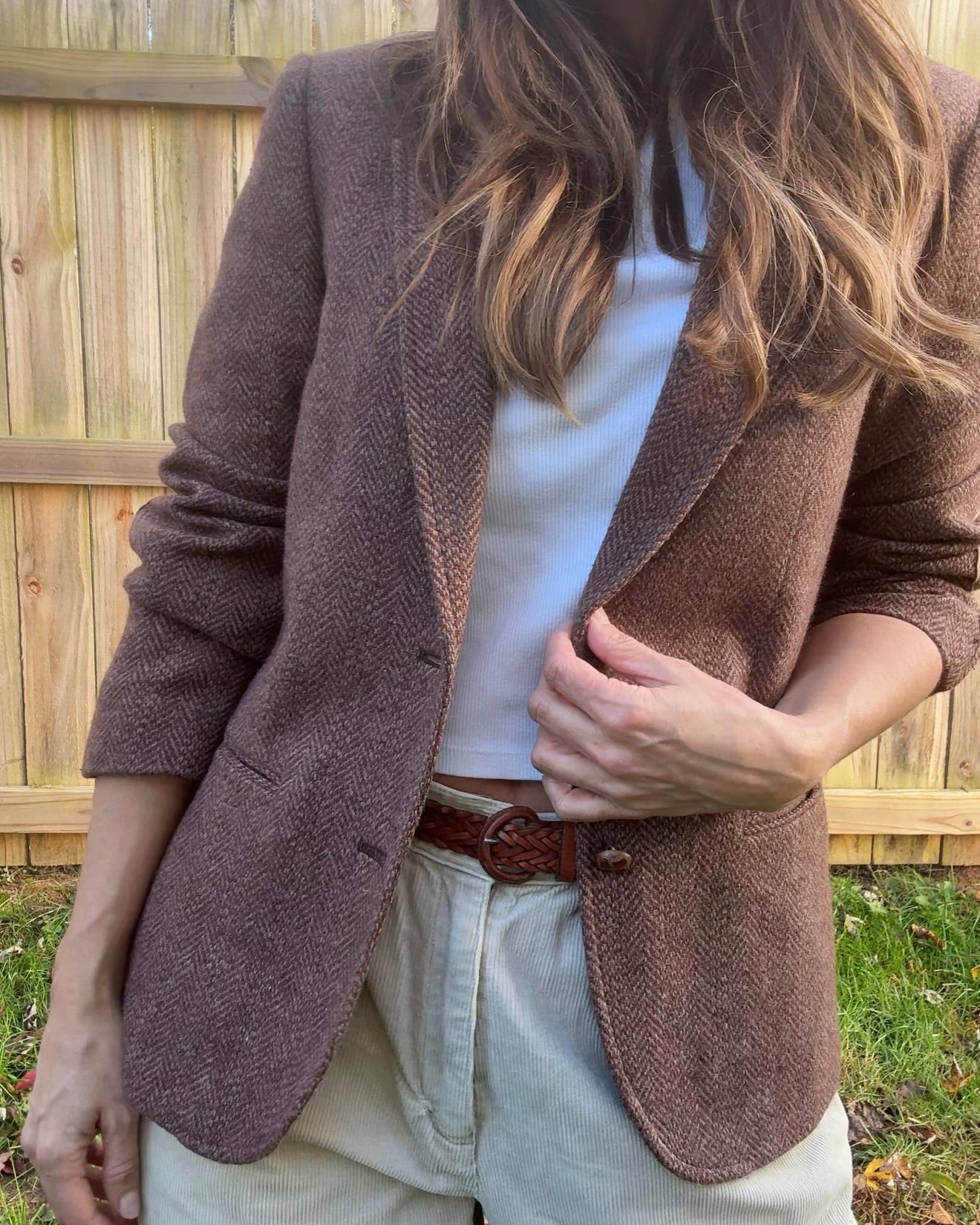 Vintage Wool Silk Tweed Blazer Brown Herringbone Jacket Made in Japan