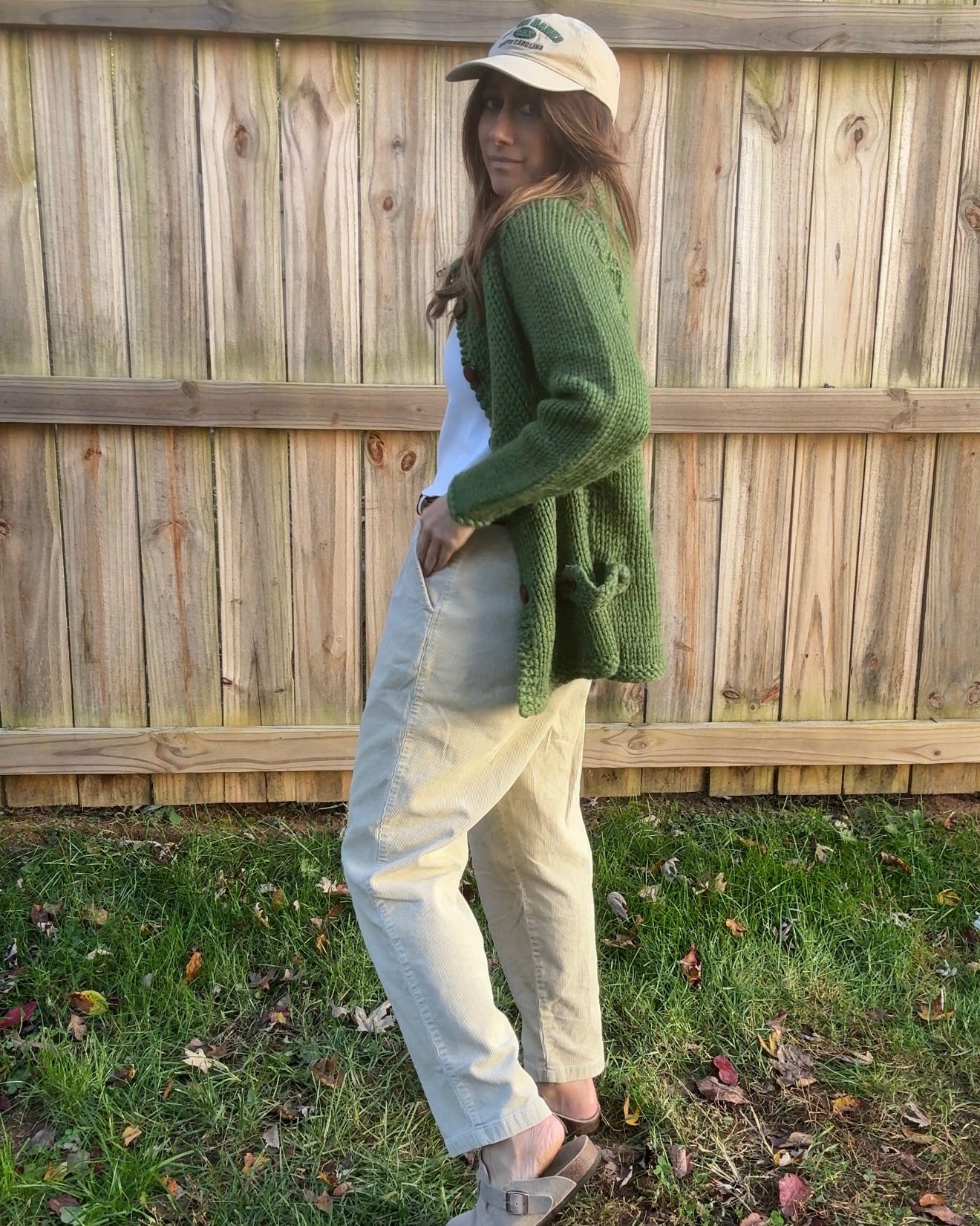 Vintage Hand-Knit Wool Cardigan Sweater Green Chunky Button Up Knit Jacket Heirloom