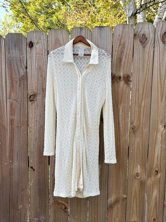 Sheer Textured Button Down Duster Dress