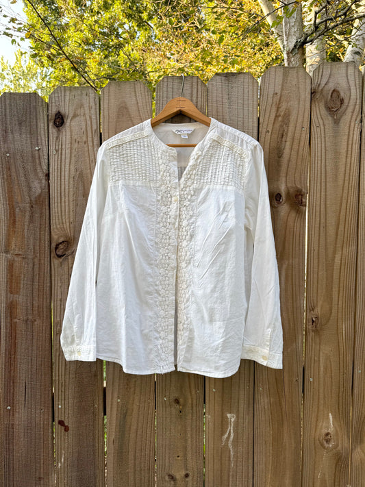 90s Pintuck Embroidered Cotton Blouse