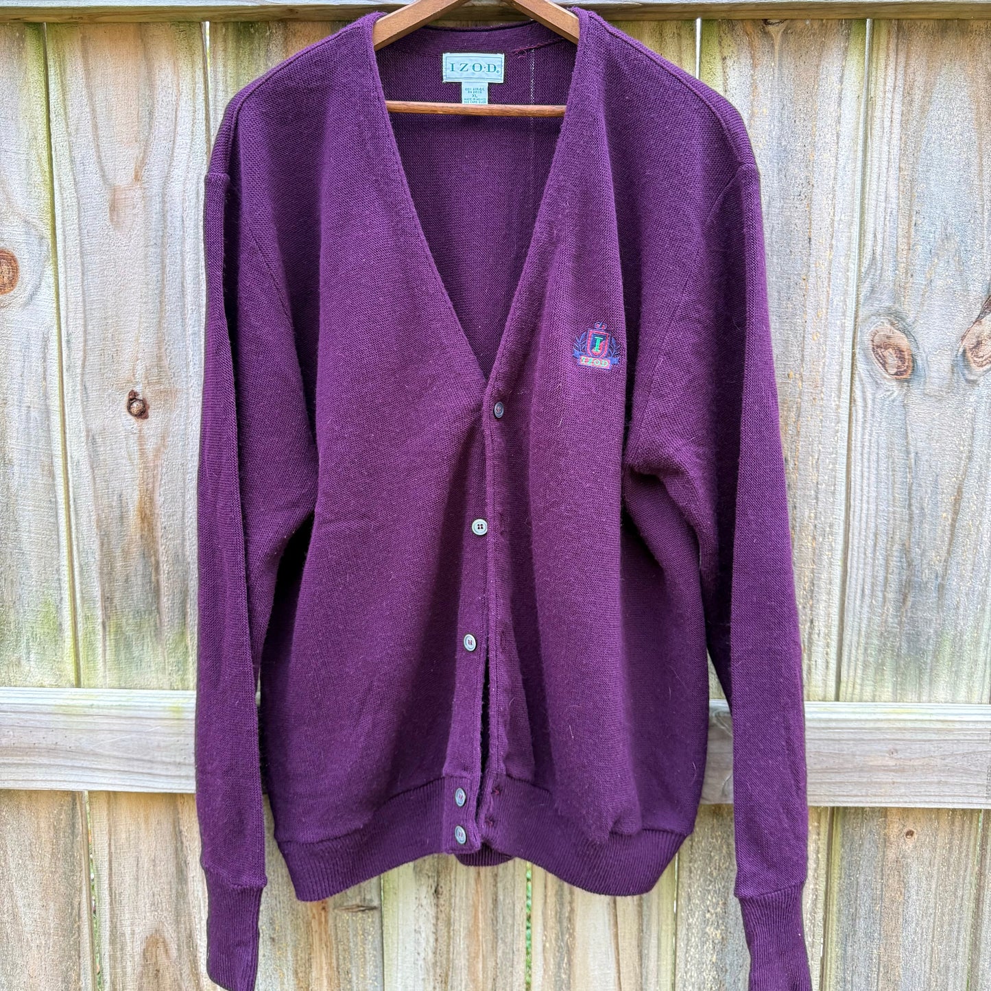 Vintage IZOD 80s Plum Cardigan Crest Embroidery