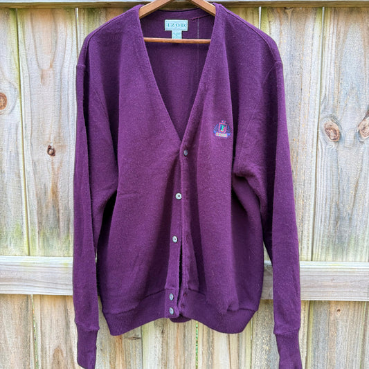 Vintage IZOD 80s Plum Cardigan Crest Embroidery