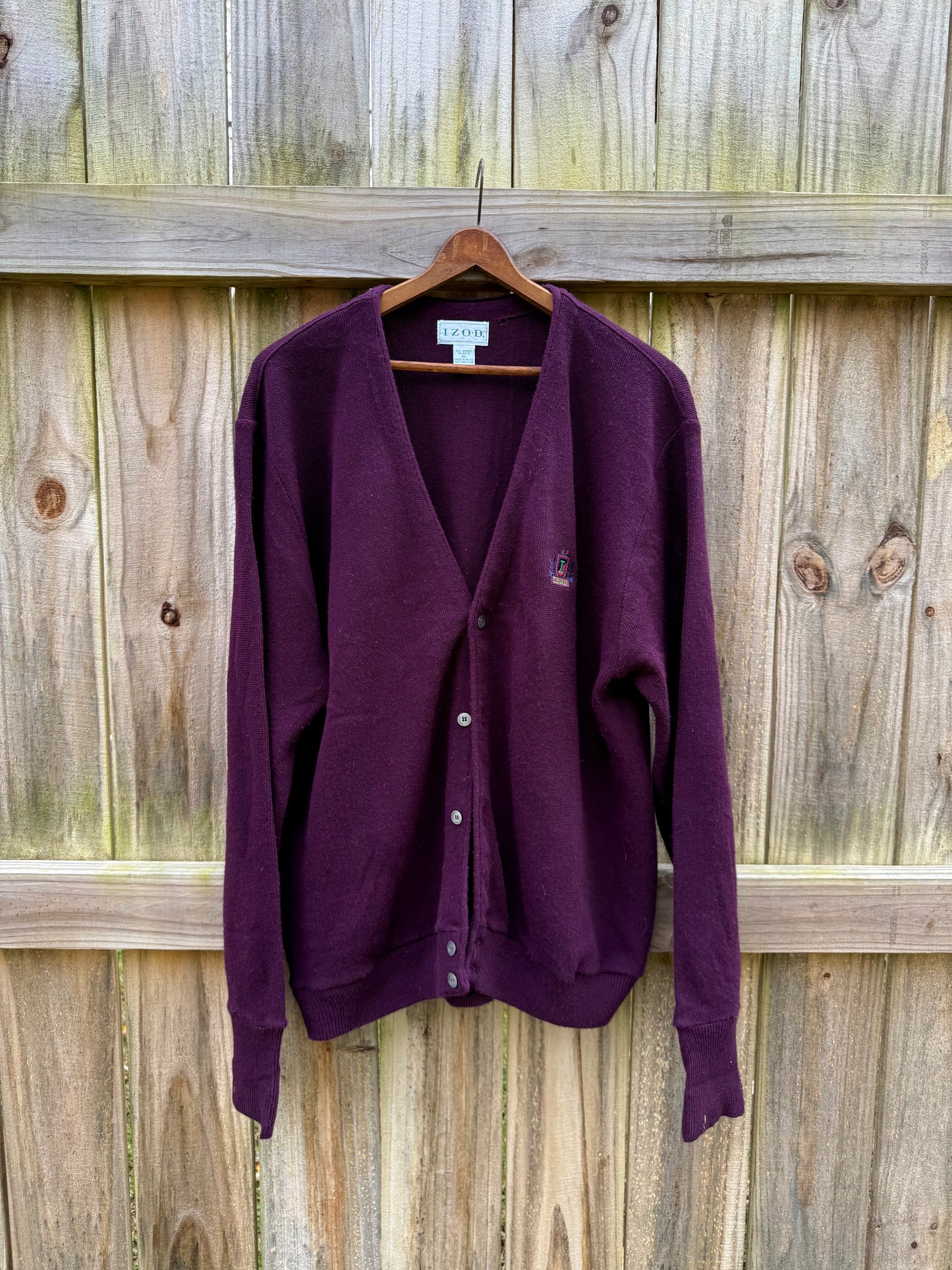 Vintage IZOD 80s Plum Cardigan Crest Embroidery