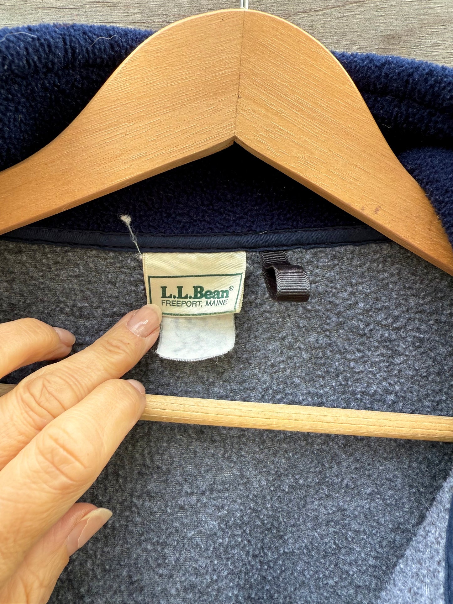 Vintage LL Bean Fleece Quarter Zip Pullover Gray Navy Trim (XL)