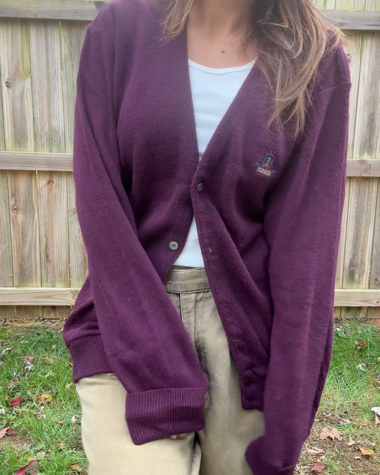 Vintage IZOD 80s Plum Cardigan Crest Embroidery