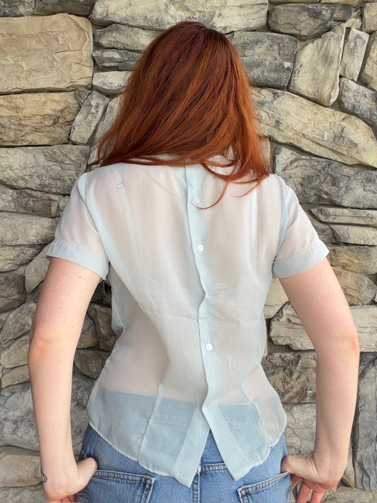 Vintage Powder Blue Embroidered Blouse