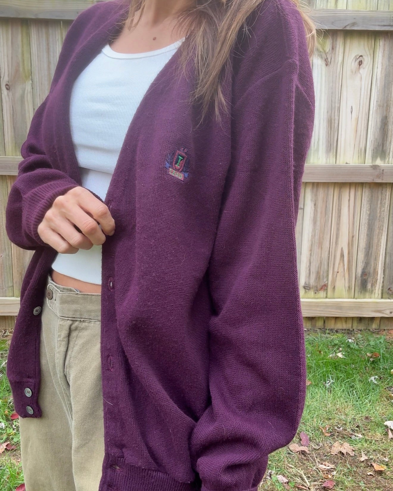 Vintage IZOD 80s Plum Cardigan Crest Embroidery