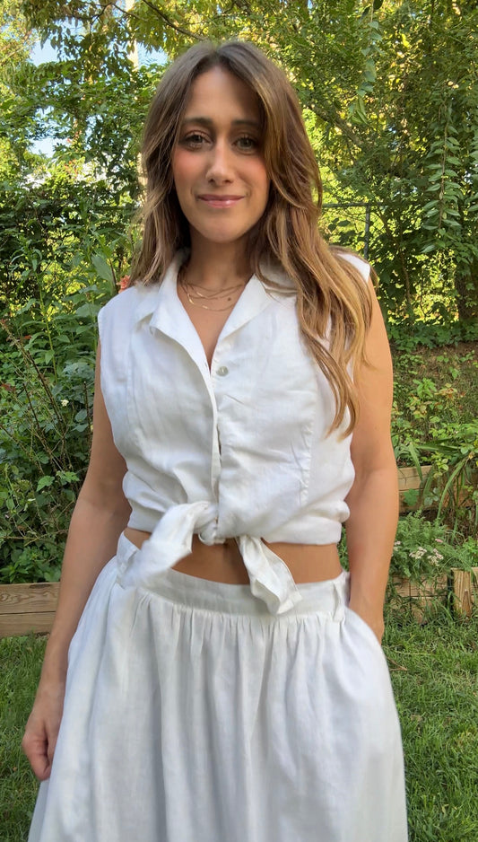 VINTAGE LINEN BUTTON DOWN TANK — WHITE