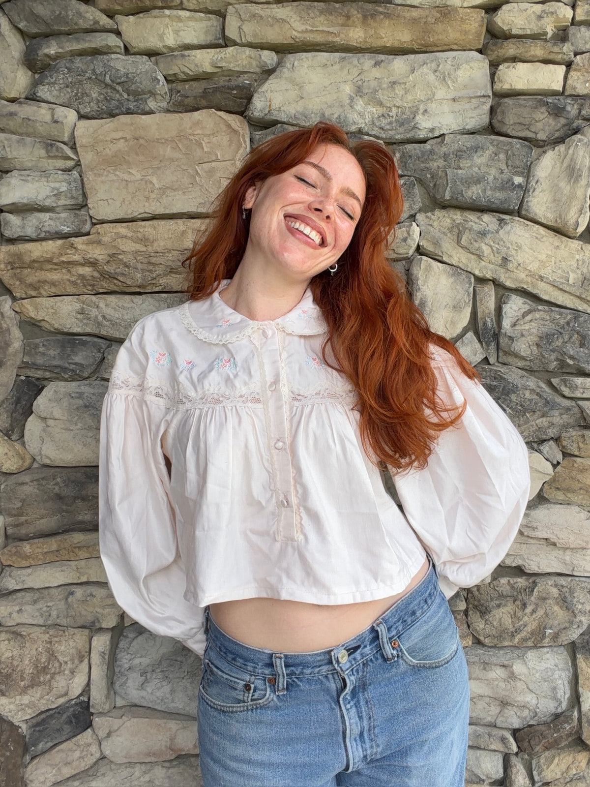 Reworked Vintage Barbizon Embroidered Bed Jacket Top