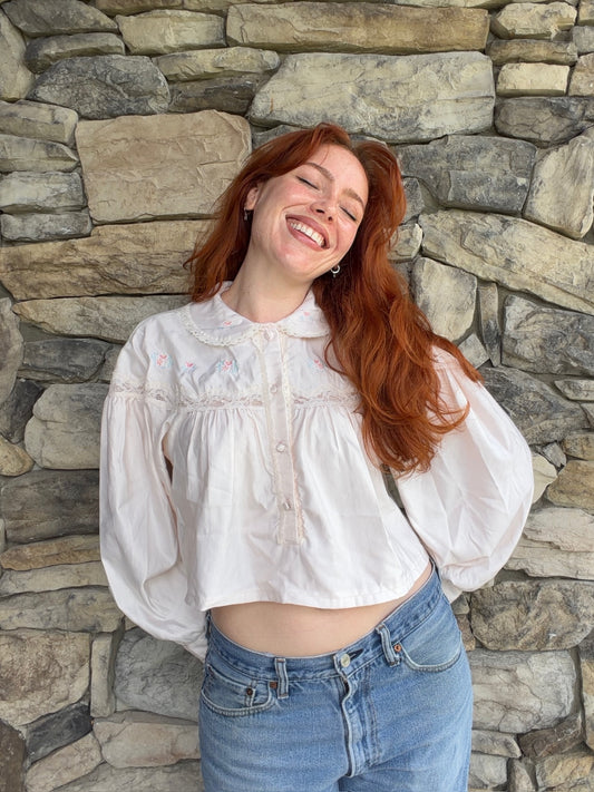 Reworked Vintage Barbizon Embroidered Bed Jacket Top